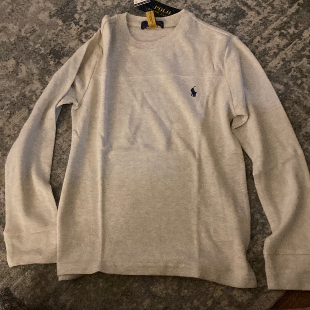 Polo boys long sleeve tee, heather gray, M
